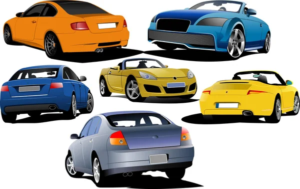 Six voitures sur la route. Illustration vectorielle — Image vectorielle
