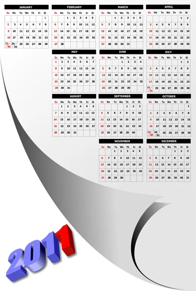 2011 kalender met Amerikaanse feestdagen — Stockvector
