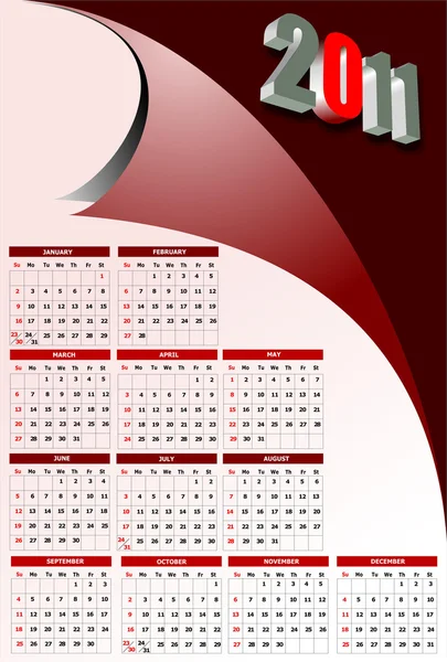Calendário de 2011 com feriados americanos — Vetor de Stock