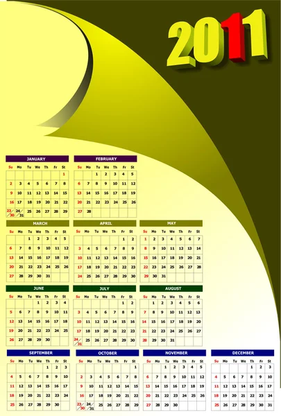 アメリカの休日 2011 年カレンダー — ストックベクタ