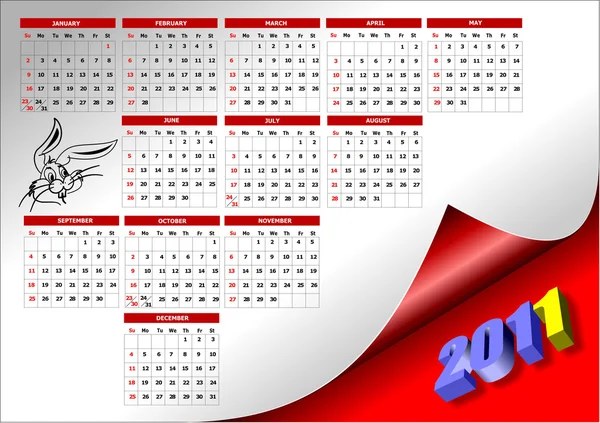 EPS-10-2011 kalender met Amerikaanse feestdagen — Stockvector