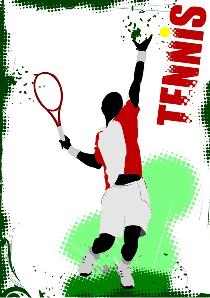 テニス選手のポスター。デザイナーのためのカラーベクトルイラスト — ストックベクタ