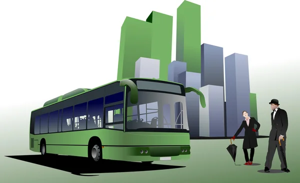 Astratto sfondo urbano con immagine di autobus urbano — Vettoriale Stock