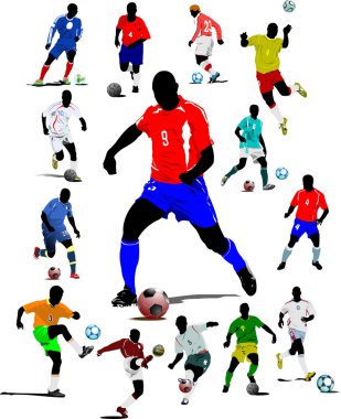 Futbolcular. Tasarımcılar için Renkli Vektör illüstrasyonu