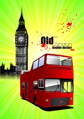 Poster with tour double Decker bus. Vector illustration clipart