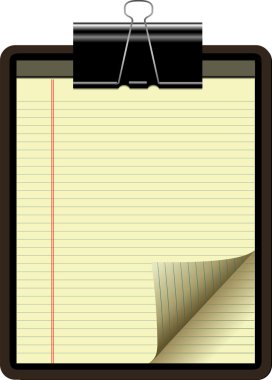 CLIPBOARD YELLOW LEGAL PAD CORNER PAPER PAGE CURL; clipart