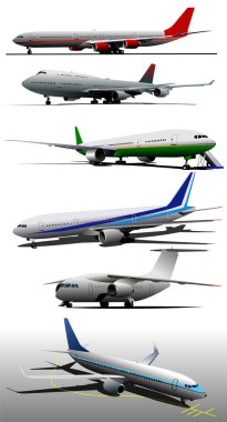 Six Airplanes on the airfield. Vector illustration clipart