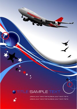 Aircraft poster with passenger airplane image. Vector illustrati clipart