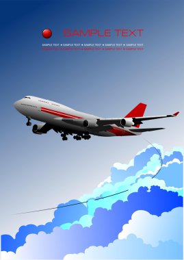 Aircraft poster with passenger airplane image. Vector illustrati clipart