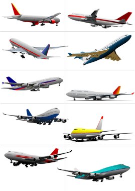 Ten passenger airplanes. Vector illustration clipart