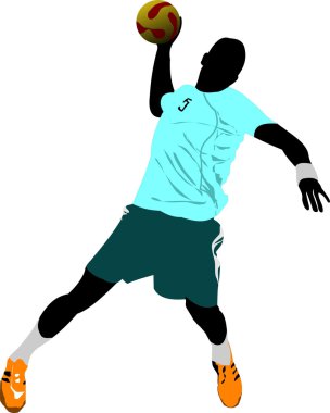 Handball players silhouette. Vector colored illustration clipart