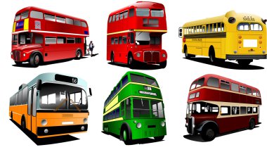 Six city buses. Coach. School bus. EPS10 Vector illustration for clipart