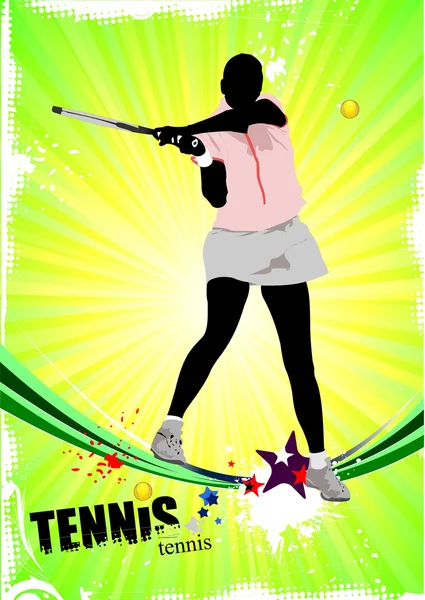 Tennis Player Poster Colored Vector Illustration Designers — Stock Vector