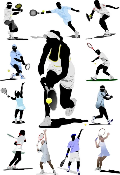 Pemain Tenis Ilustrasi Vektor Berwarna Bagi Para Perancang - Stok Vektor