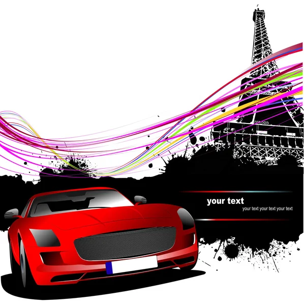 与巴黎图像背景的红色车 矢量插画 — 图库矢量图片