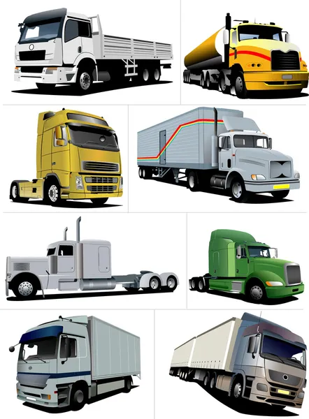 Vector illustration of eight trucks — Stock Vector