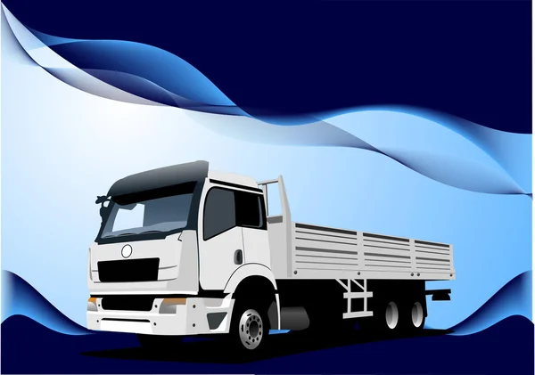 蓝色波浪背景与货车图像。矢量插画 — 图库矢量图片