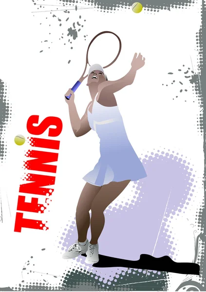 テニス選手のポスター デザイナーのためのカラーベクトルイラスト — ストックベクタ