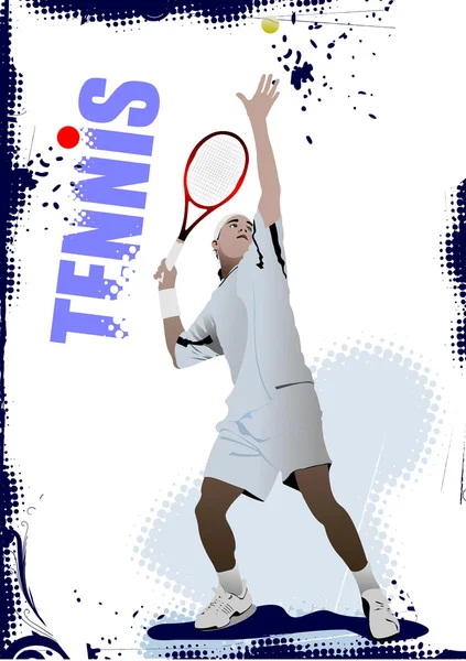 Cartaz de jogador de ténis. Ilustração vetorial colorida para designers — Vetor de Stock