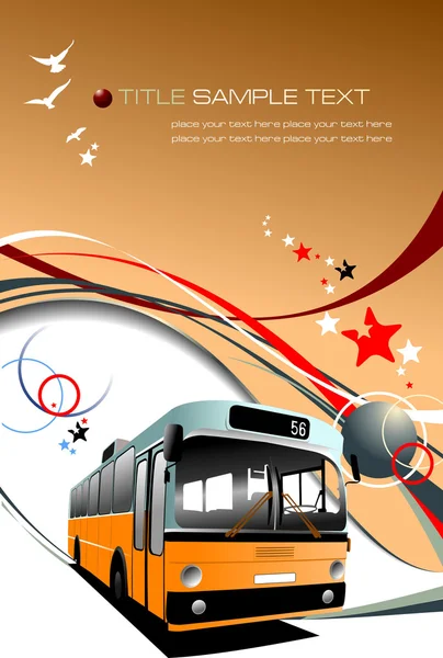 Обложка Брошюры Старомодным Городским Автобусом Туристический Тренер Векторная Иллюстрация — стоковый вектор