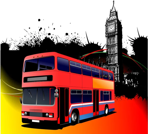Grunge Londýn Obrázky Obrázkem Autobusu Vektorové Ilustrace — Stockový vektor