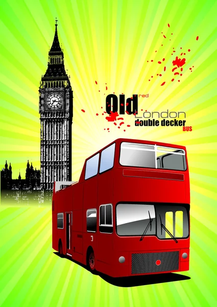 海报与旅游双层巴士。矢量插画 — 图库矢量图片