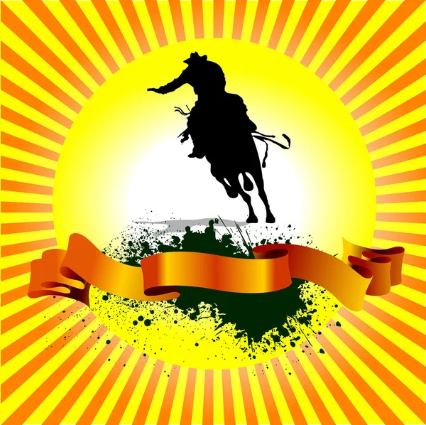 Grunge Sunrise Background Horse Racing Silhouette Vector Illustration Designers — Stock Vector