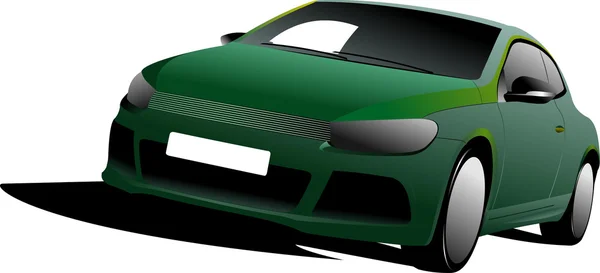 Zöld autó-sedan az úton. Vektoros illusztráció — Stock Vector