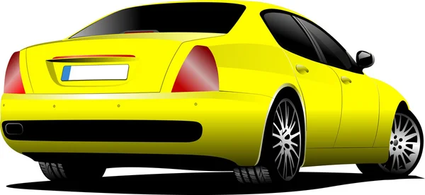 Carro Amarelo Sedan Estrada Ilustração Vetorial —  Vetores de Stock