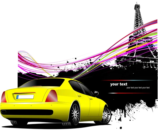 伦敦海报与黄色汽车的图像 矢量插画 — 图库矢量图片
