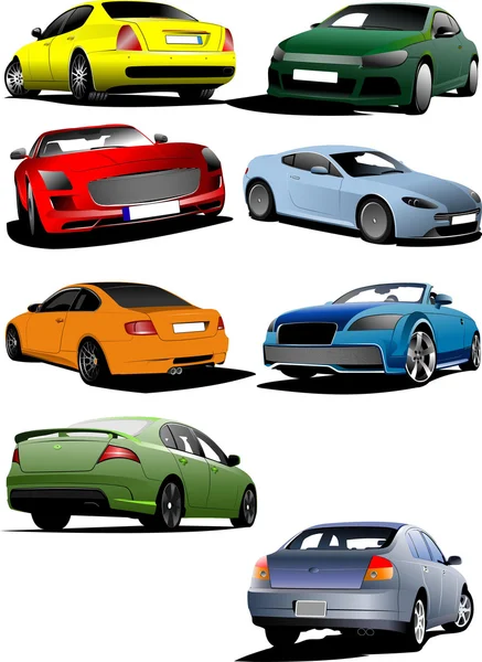 Eight Cars Road Vector Illustration — Stock Vector