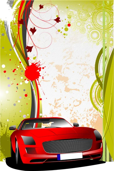 绿色和红色 Grunge 背景用红色的车 — 图库矢量图片