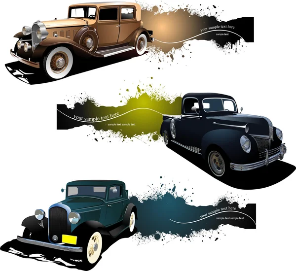Τρία πανό με παλιό αυτοκίνητο. εικονογράφηση φορέας — Διανυσματικό Αρχείο