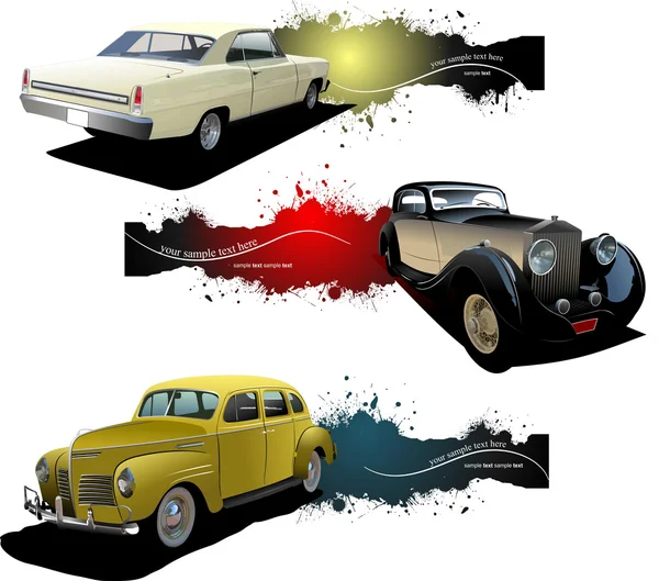Drei Banner mit alten Autos. Vektorillustration — Stockvektor