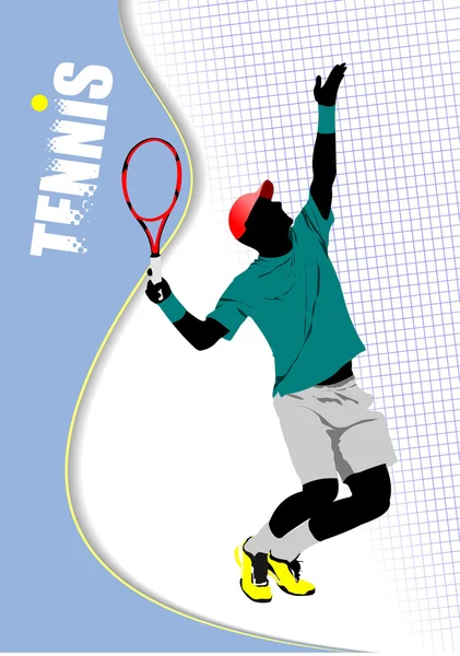 Affisch Tennisspelare Färgad Vektor Illustration För Designers — Stock vektor