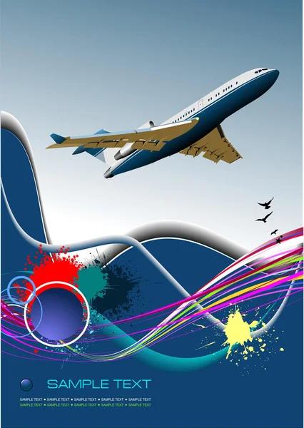 Плакат Самолета Изображением Пассажирского Самолета Векторная Иллюстрация — стоковый вектор