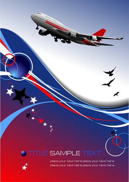 旅客飛行機のイメージと航空機のポスター。ベクトル イラスト — ストックベクタ