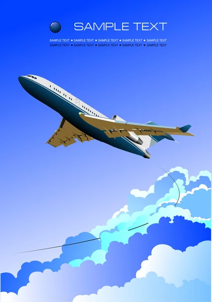 Cartaz de avião com imagem de avião de passageiros. Vector illustrati — Vetor de Stock