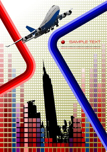 Cartaz de avião com imagem de avião de passageiros. Vector illustrati —  Vetores de Stock