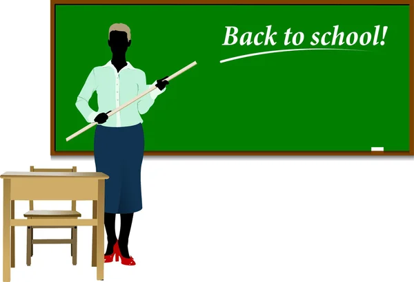 Woman teacher in classroom. Back to school. Vector illustration — Stock Vector