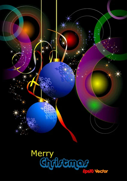 크리스마스 - 파란 공 Eps10 벡터가 달린 새해 선샤인 카드 — 스톡 벡터