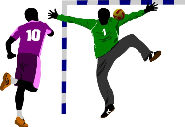 Handball Players Silhouette Vector Colored Illustration — Stock Vector