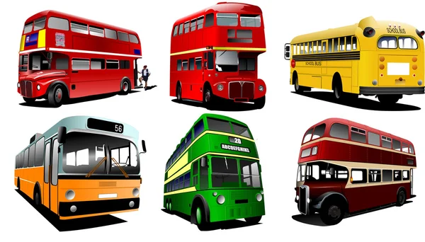 Six city buses. Coach. School bus. EPS10 Vector illustration for — Stock Vector