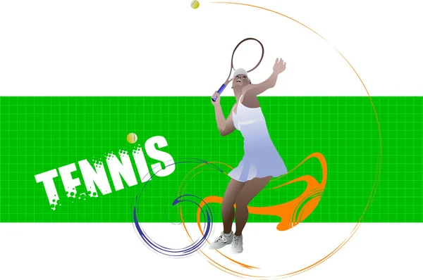 Tenis Oyuncusu Posteri Tasarımcılar Için Renkli Vektör Illüstrasyonu — Stok Vektör