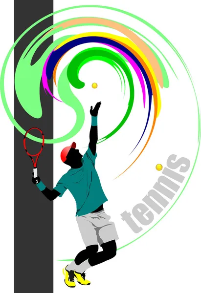 Cartel Del Jugador Tenis Ilustración Vectorial Coloreada Para Diseñadores — Vector de stock