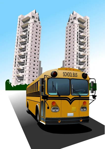 Общежитие и школьный автобус. Векторная иллюстрация — стоковый вектор