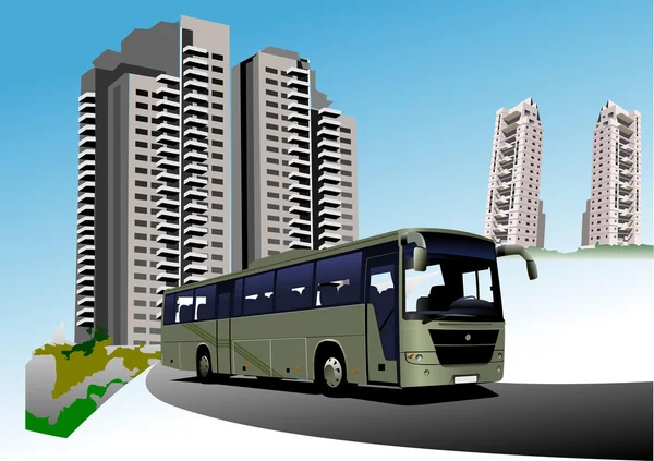Dormitory and bus. Vector illustration — Stock Vector