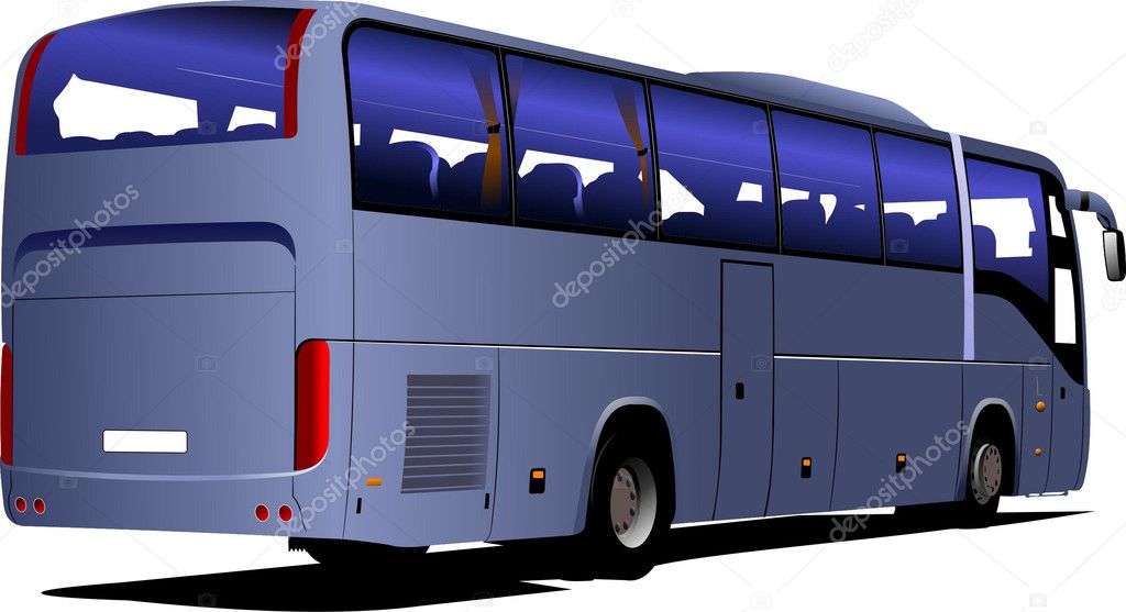 Blue Tourist bus. Coach. Vector illustration for designers