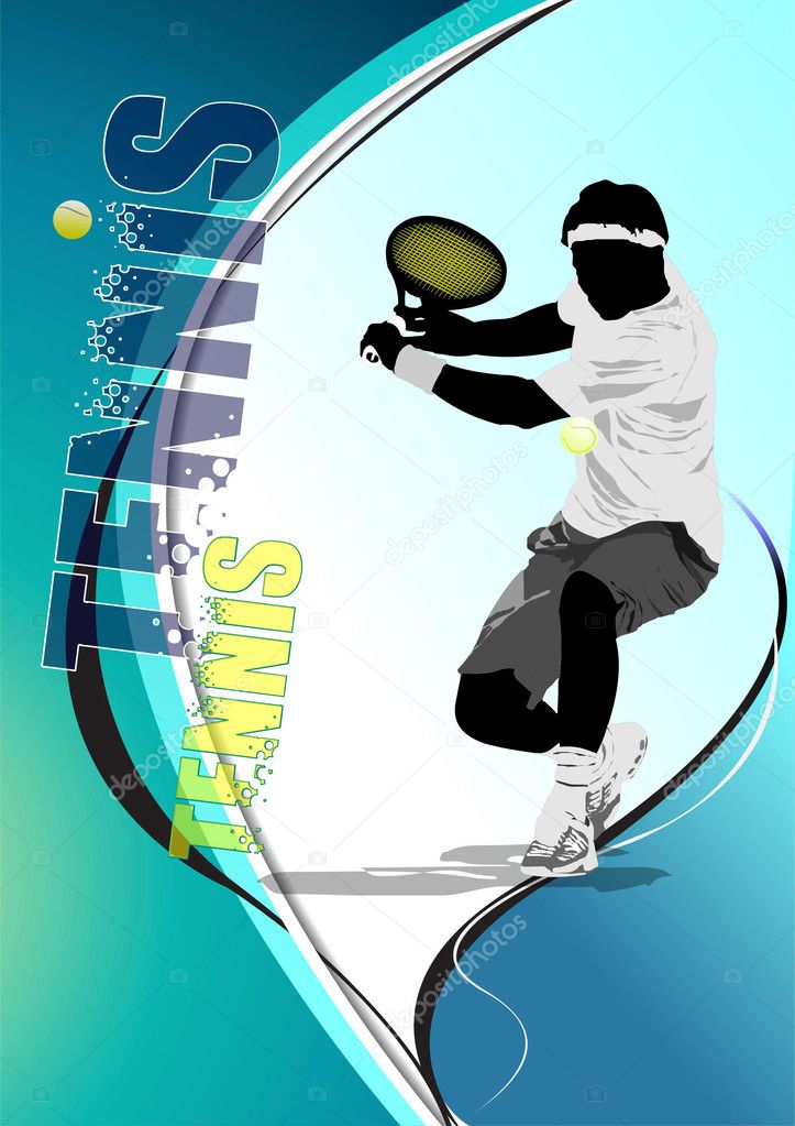 Eps10 Tennis player poster. Colored Vector eps 10 illustration f