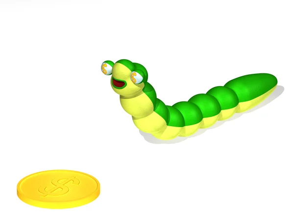 Caterpillar och mynt — Stockfoto
